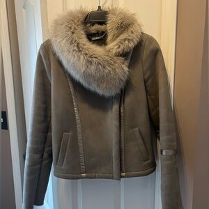 WHBM - White House Black Market cropped jacket with faux fur collar - gray